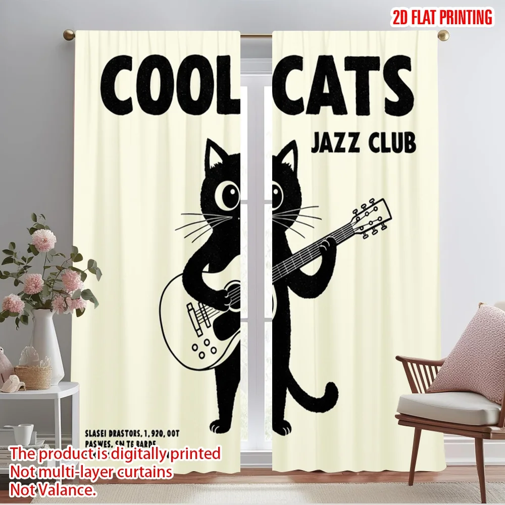 

2pcs 2D flat printing Curtains Cool Cats Jazz Club Fabric Without Electricity All Season Party & Holiday Decor Use for