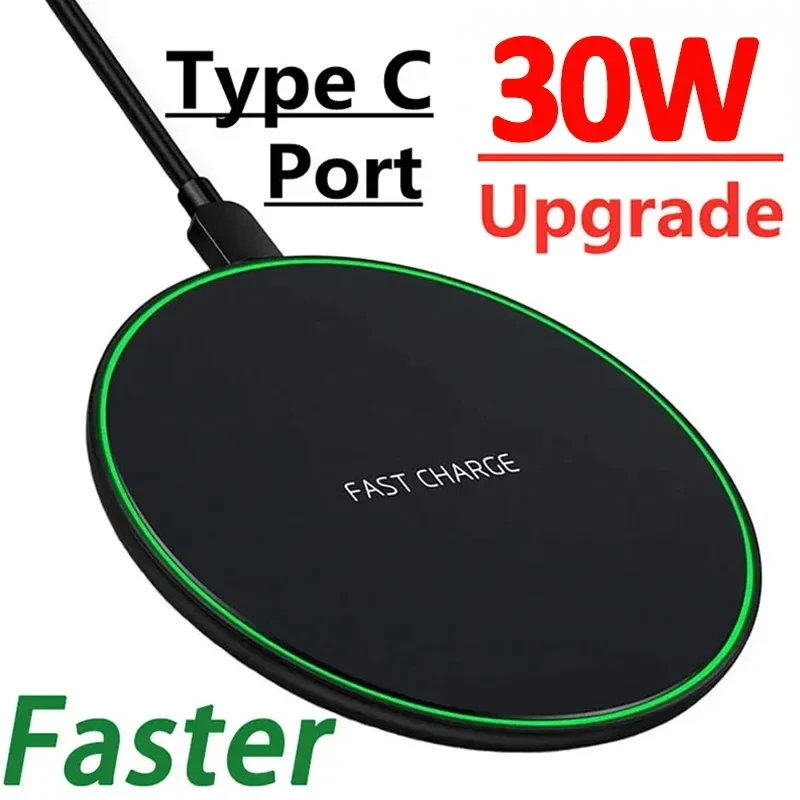 30W Fast Wireless Charger Pad for iPhone 15 14 13 12 Pro Max Samsung Galaxy S22 S21 S20 S10 S9 Xiaomi Wireless Charging Station