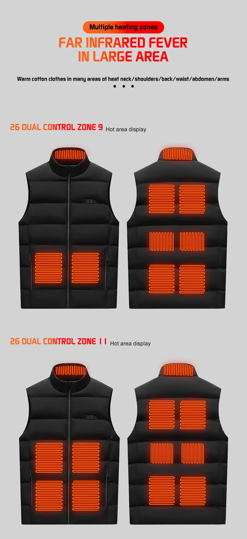 Electric Heated Vest 21 Heating Areas Full Body Warm USB Power Bank 3 Levels Windproof Winter Motorcycle Skiing Coat Men Women