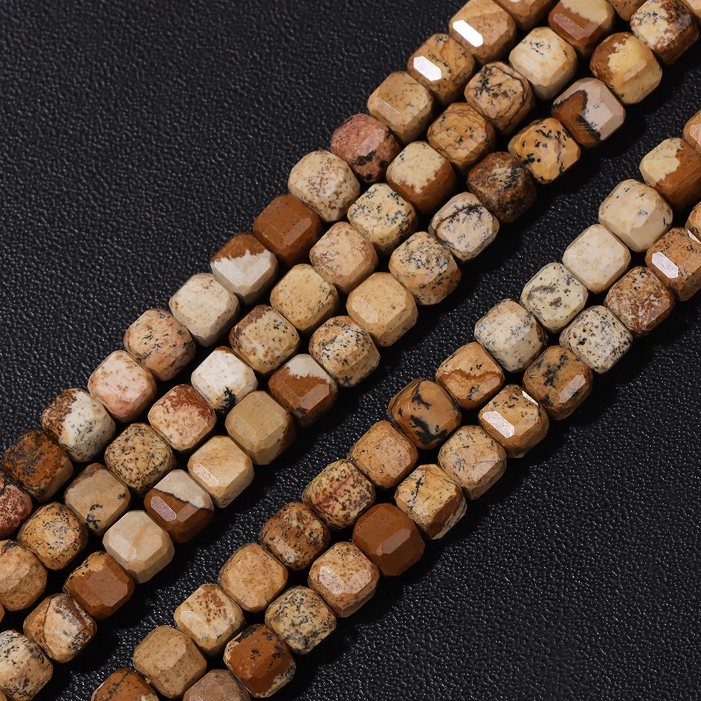 Natural Stone Picture Jasper Bead 5mm Faceted Square Loose Cube Spacer Beads For Men Jewelry Making Accessories Supply DIY 38cm