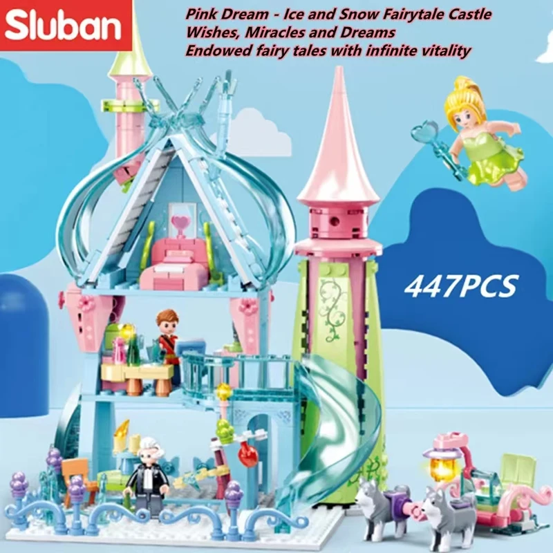 Sluban Friends Expert Romantic Princess Building Blocks Snow Pink Dream Royal Castle Bricks Assembly DIY Creative Girls Toys