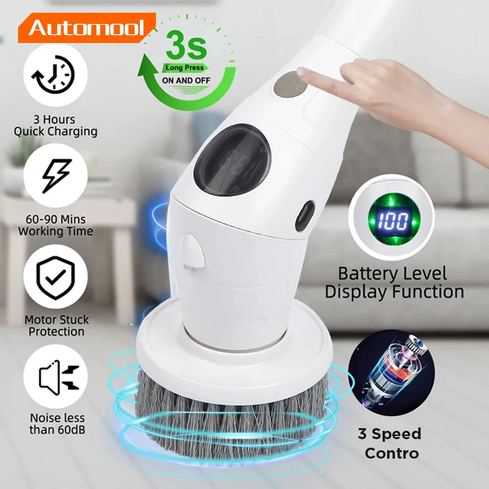 Multifunctional Electric Cleaning Brush 8-in-1 Bathroom Kitchen Brush Cleaning With LED NightLight Rotatable Household Brush