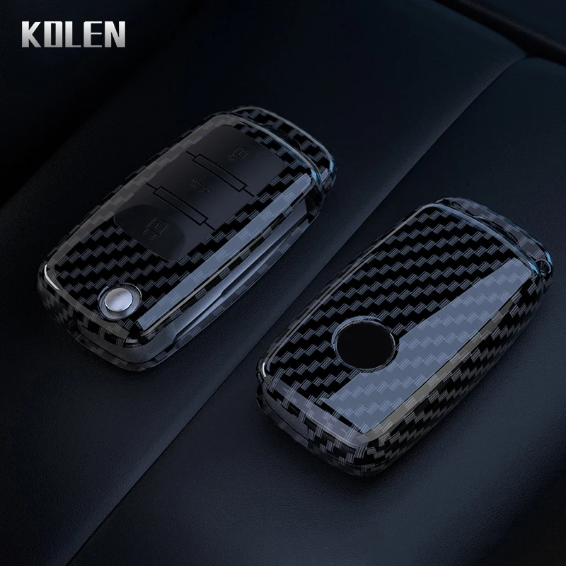 ABS Carbon Fiber Car Key Case Cover Shell For VW Volkswagen Polo Golf Passat Beetle Tiguan Seat Leon Altea Skoda Octavia Kodiaq