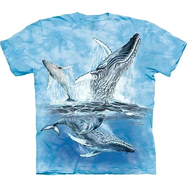 Ocean whale print pattern   T-Shirt, Tees For Kids Boys, Casual Short Sleeve T-shirt For Summer Spring Fall, Tops As Gifts