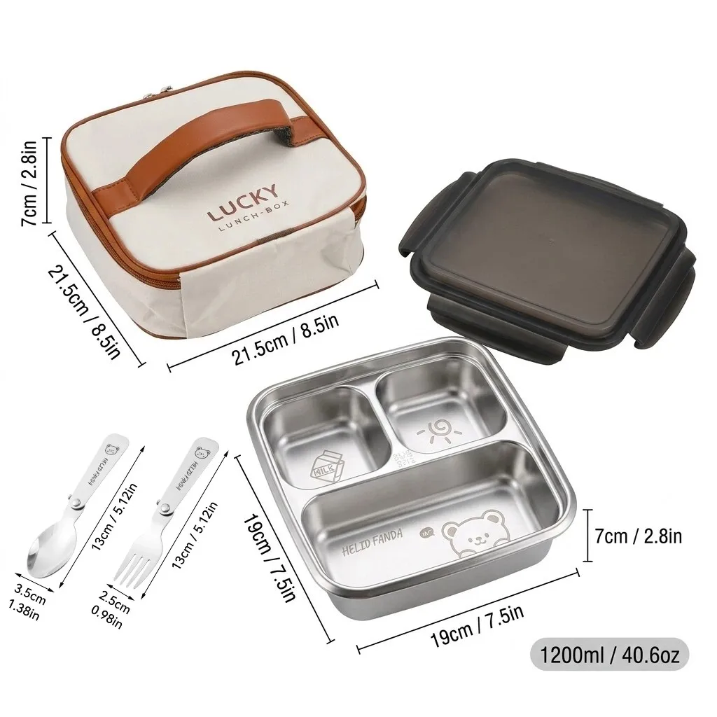 Lunchbox met grote capaciteit en deksel, magnetronbestendig, lekvrij, 304 roestvrij staal, verdeelde bento lunchbox voor kinderen en studenten.