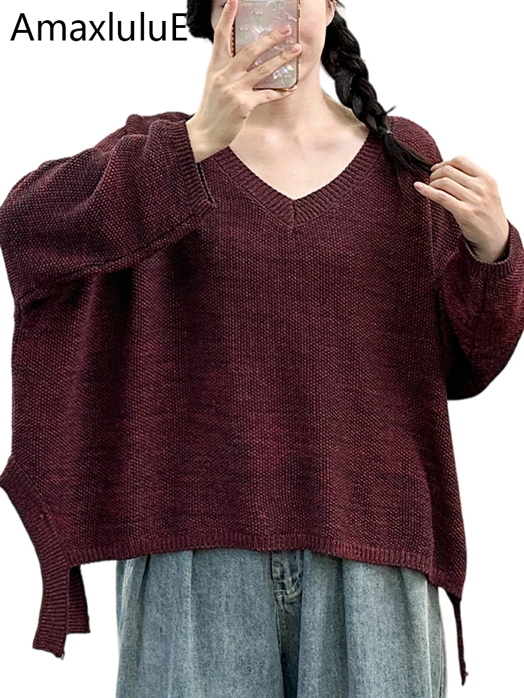 

Amax LuluE 2025 Winter Fashion Sweaters Womens Loose Luxury Knitted Pullover Ladies Oversized Vintage O Neck Warm Casual Jumpers