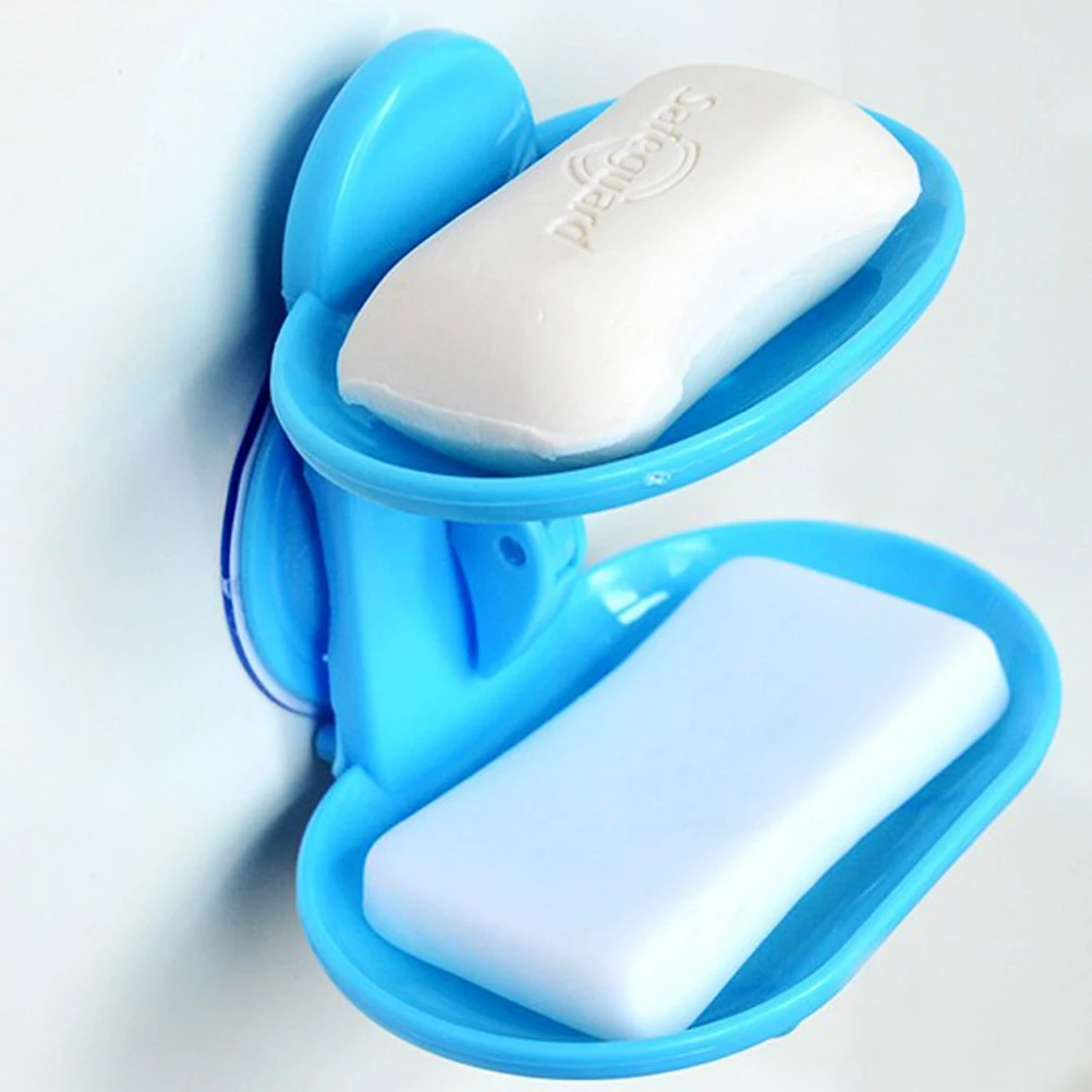 1 Pc 14cm X 10cm X 13cm Trendy Hot Selling Bathroom Double Layers Strong Sucker Soapbox Soap Draining Holder Soap Dish