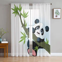 Animal Cute Panda Bamboo Cartoon Tulle Window Treatment Sheer Curtains for Kitchen Living Room the Bedroom Curtains Decoration