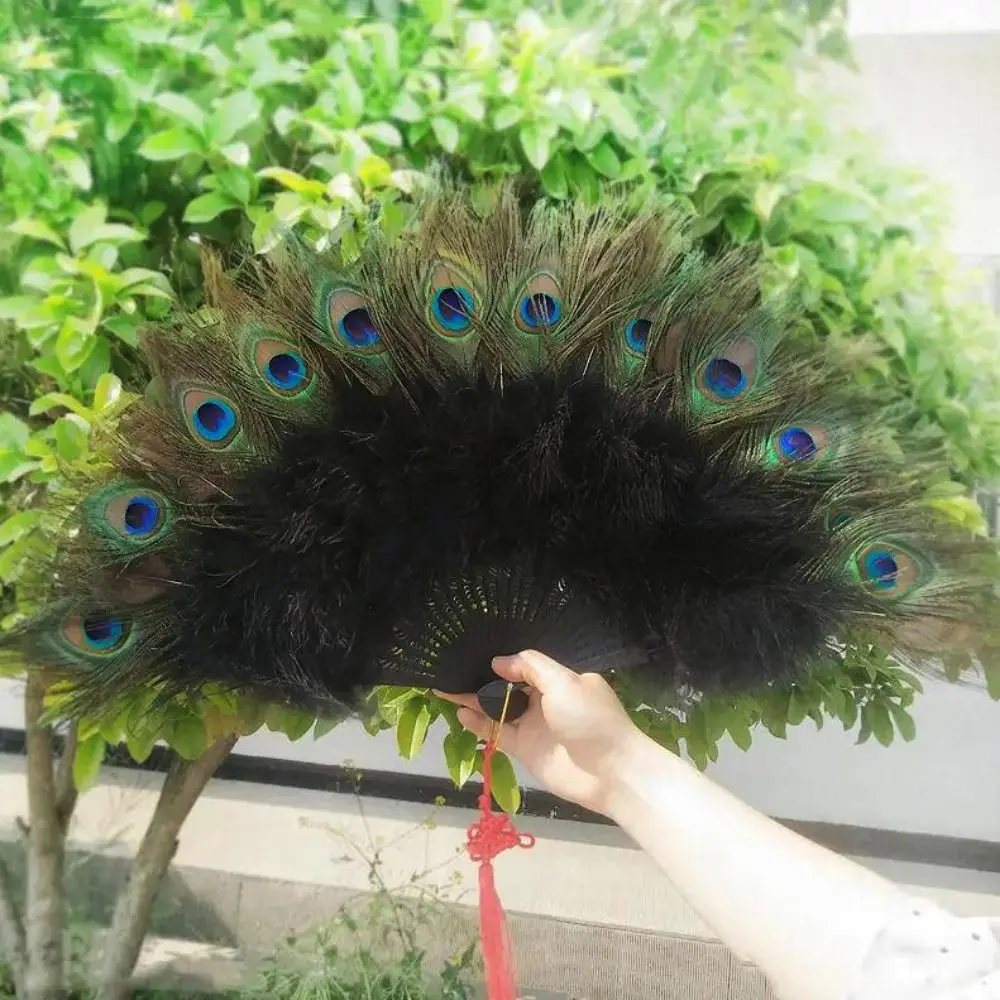 

New 28 Bones Large Peacock Fur Fan 9 Colors 65cm Cheongsam Show Live Fan Fur Folding Fan Wedding Party Decoration