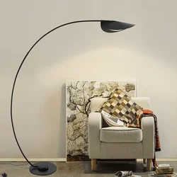 Minimalist LED Floor Lamp Black Parabola Floor Light Living Room Lobby Study Room Decoration Standing Lamp Bedroom Reading Light