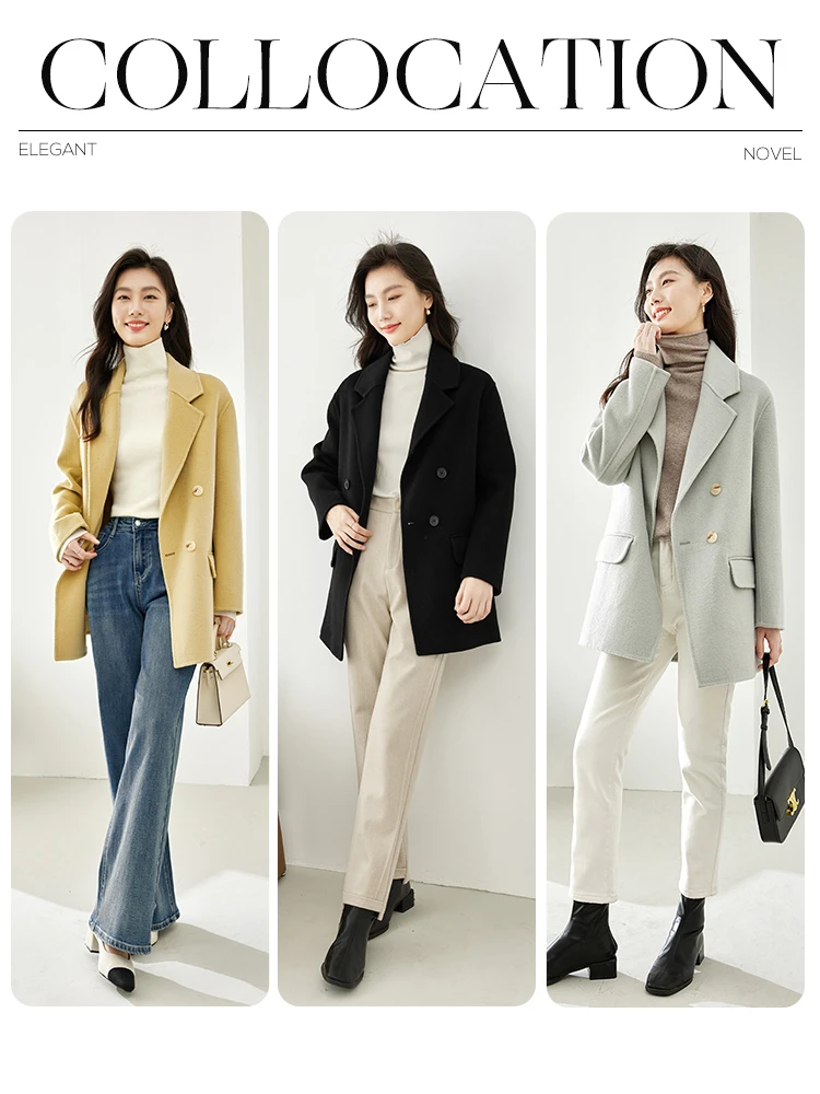 Vimly Wool Blazer Coats for Women Straight Double Breasted Female Overcoats 2024 Casual Warm Woman Winter Woolen Coat 50619