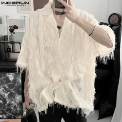 INCERUN Tops 2024 Korean Style Handsome Men's Fashion Tassel Fabric Shirts Casual Partywear Male Long Sleeved Lapel Blouse S-5XL