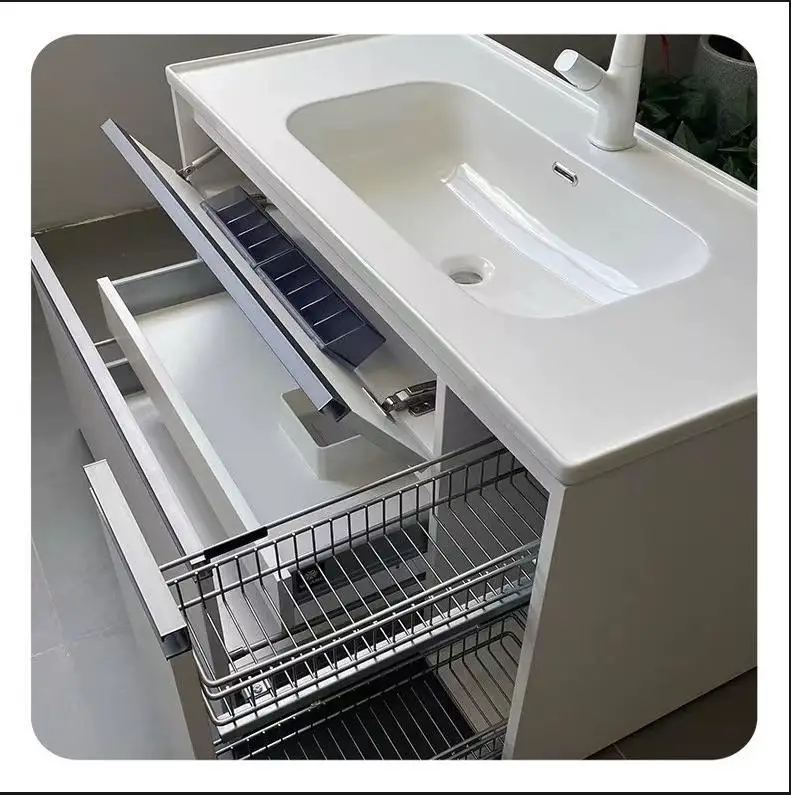 

Toilet bathroom cabinet combination drawer pull basket wash hand face table ceramic integrated basin