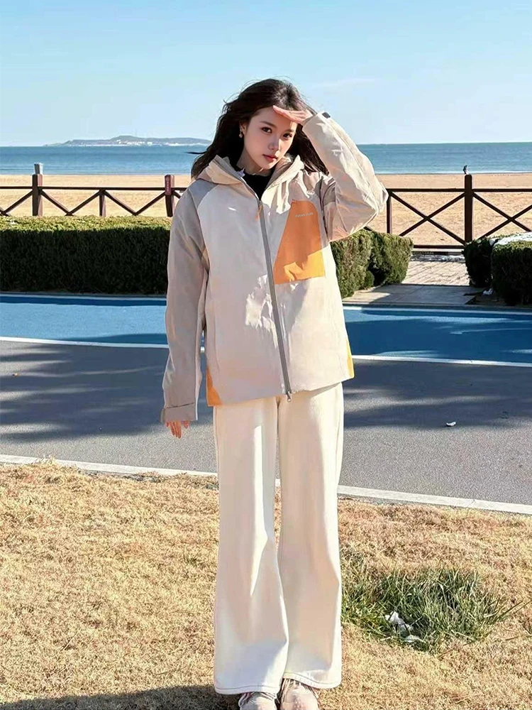 

Куртка Fuyan бежевая 3-в-1 для активного отдыха, ветрозащитная, водонепроницаемая, мужская и женская, новая коллекция Весна 2026, свободный крой, с капюшоном