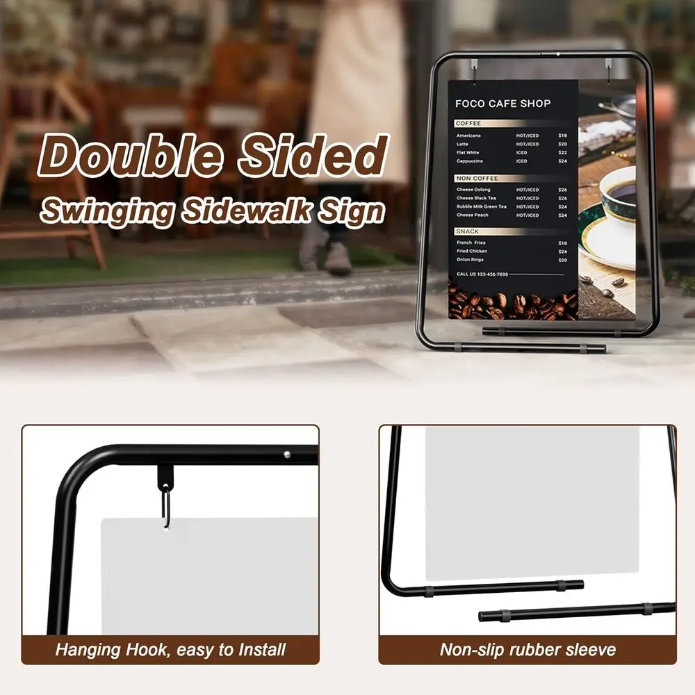 Two-Sided Swing Chalkboard & Poster Sign for Outdoor Use: Ideal for Restaurants, Cafes, and Events