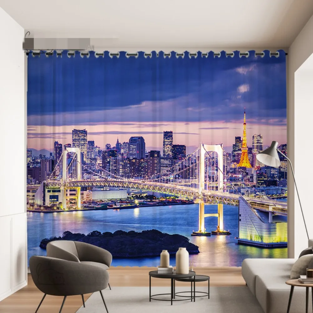 3d Stereo City Night View Curtain City Scenery Live Background Curtain Bar Restaurant Restaurant Floor-to-ceiling Window cortina