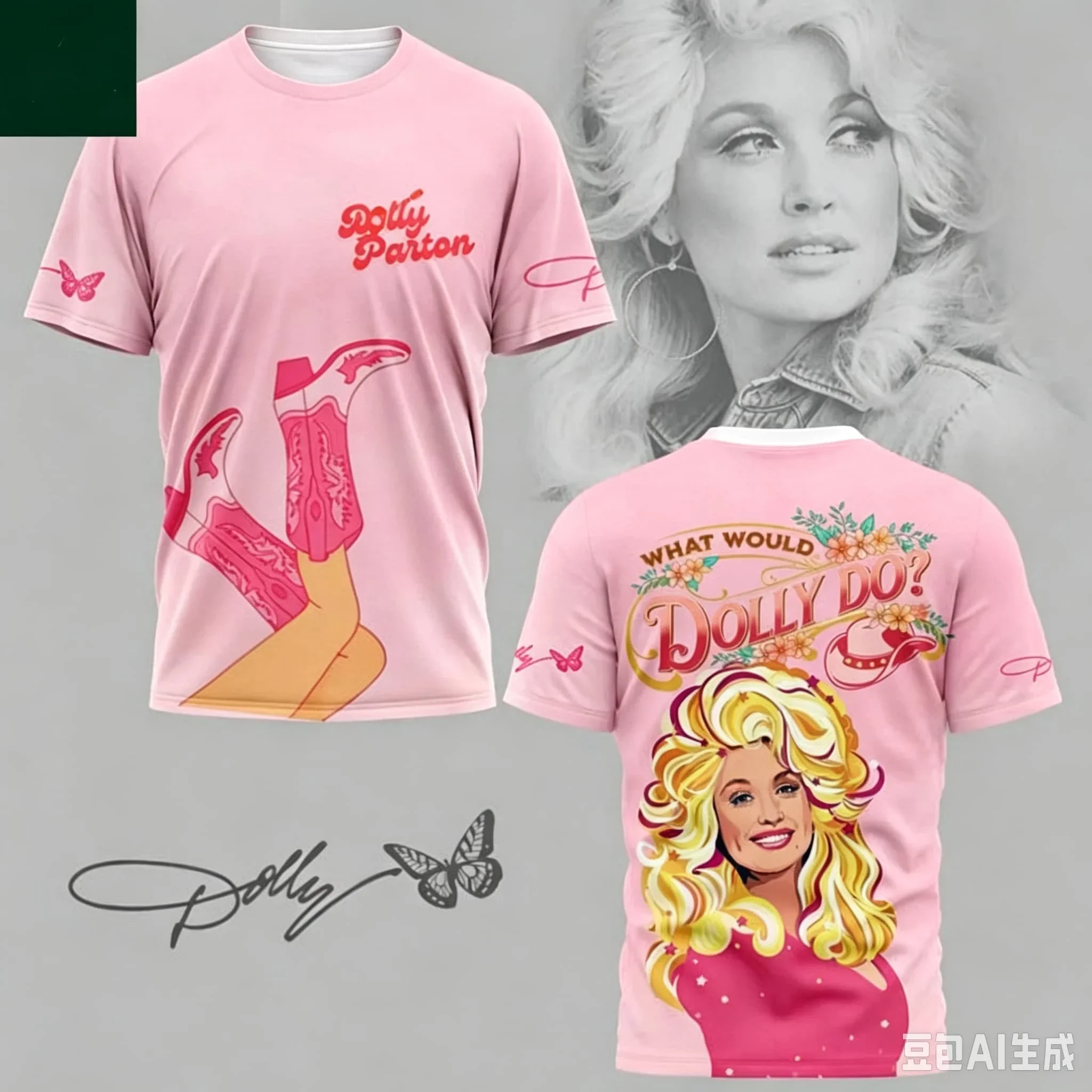 Dolly Parton T-Shirt Unisex Doppelseitiges Porträt Kurzarm-Oberteil Country-Musik-Fan Lässiges Streetwear-T-Shirt Familien-Matching – Detail 6