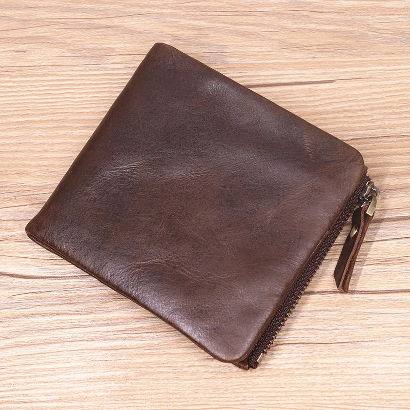 

Genuine Leather Wallet For Men Vintage Real Cowhide Short Bifold Hasp Men's Purse With ID Credit Card Holder Zipper Coin Pocket