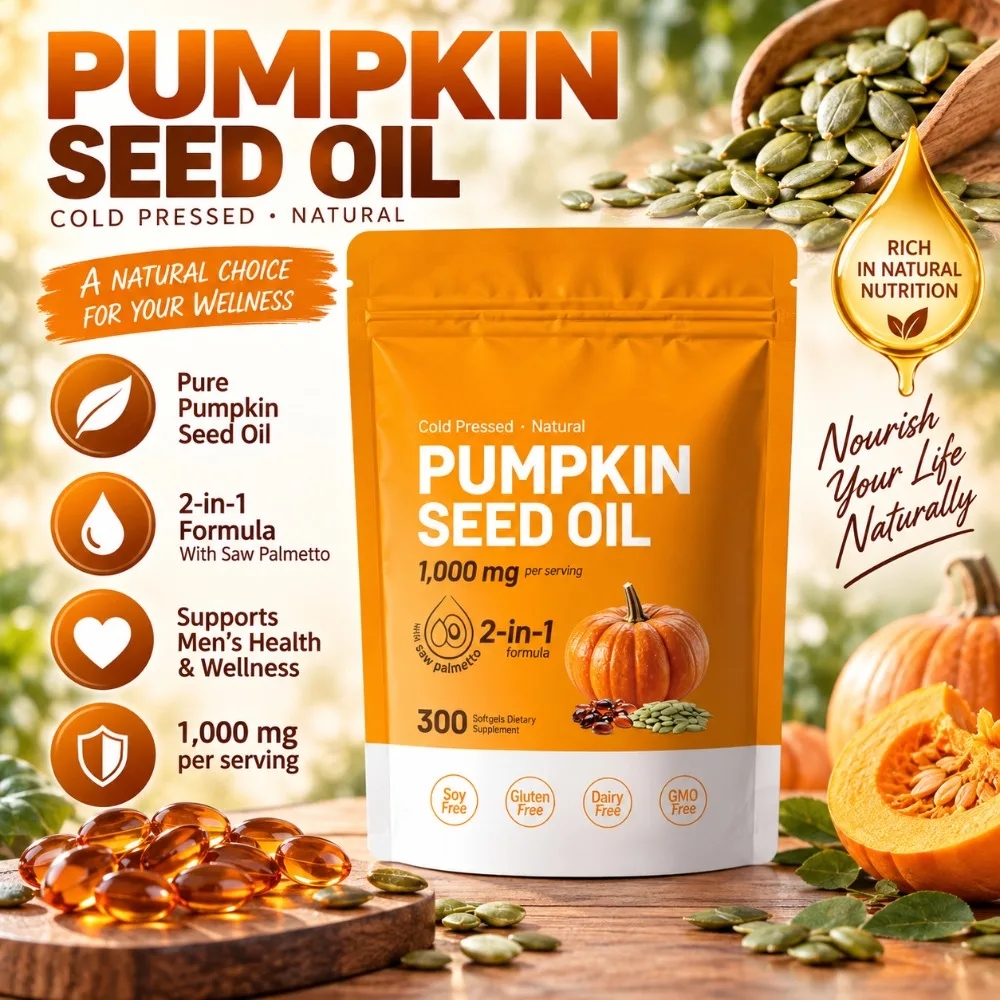 Pumpkin Seed Oil Capsules Cold Pressed Pure Virgin Oil Essential Fatty Acids Phytosterols 300 Softgels Supports Hair Non GMO