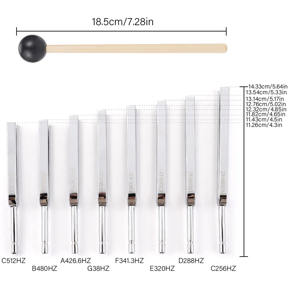 8Pcs 256-512HZ Set di diapason in acciaio salute fisica vibrazione diagnostica medica + strumento medico per terapia di guarigione delle vibrazioni