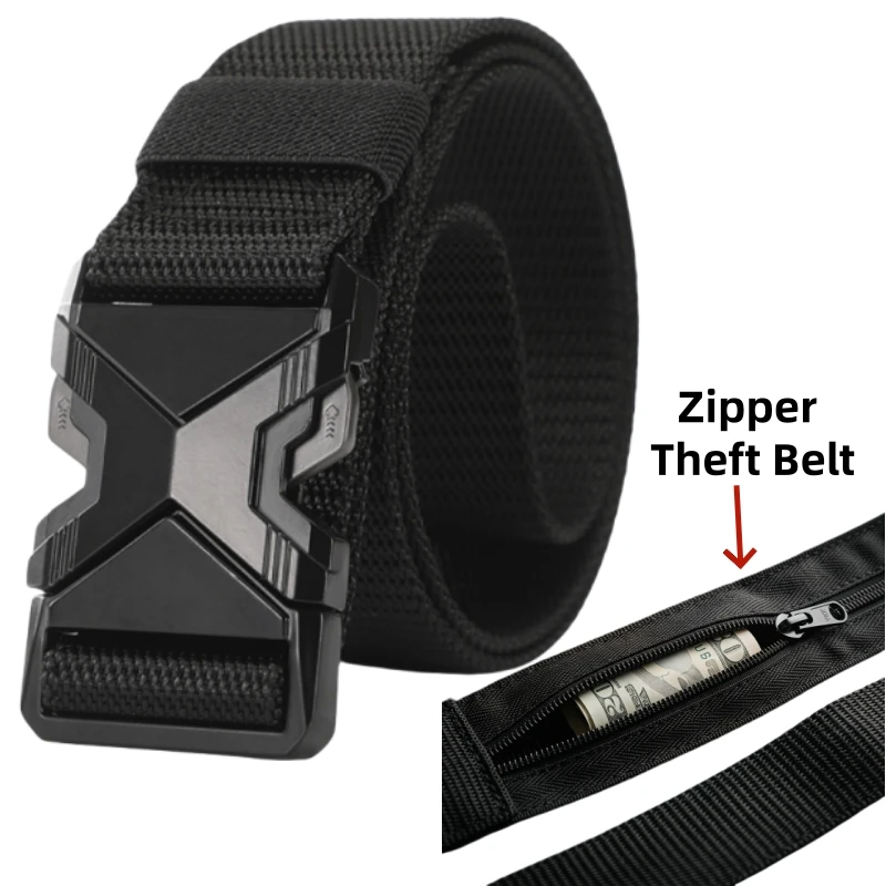 Travel Cash Anti Theft Belt,Outdoor Safety Hidding Money Pants Belt with Zipper for Men Male Use, Secret Pocket Waist Strap