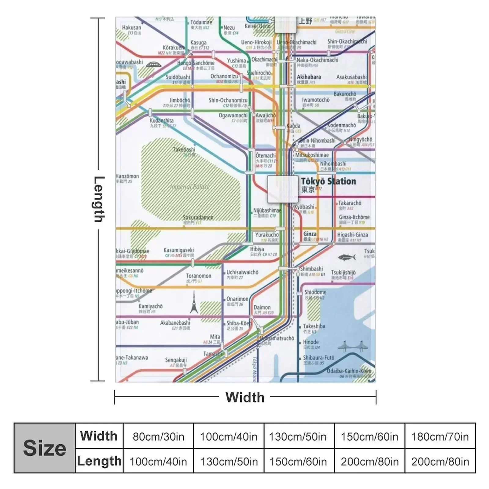 Tokyo City Rail Map Square Throw Blanket Tourist Picnic Soft Beds Flannel Blankets