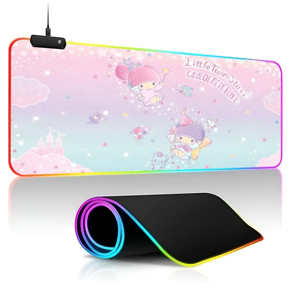 Little Twin Stars Mouse Pad Gamer RGB Deskmat Keyboard Mat Gaming Laptops LED Mousepad Desk Protector Anime Mause Mats