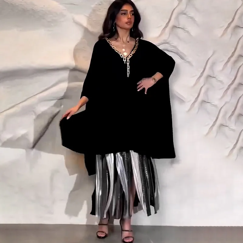 

Muslim Dress Abayas Women Party Long Dresses Chain Patchwork Jalabiya Morocco Dubai Kaftan Ramadan Vestidos Arab Long Robe