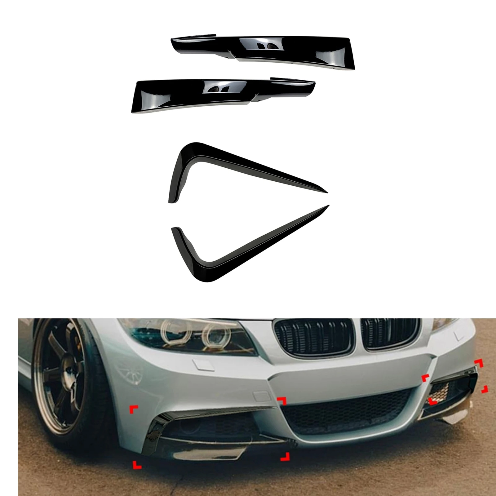 

For BMW 3 Series E90 E91 LCI M-Tech 320i 330i 2009-2012 Front Bumper Side Air Vent Intake Frame+Splitter Spoiler Cover Trim Kit