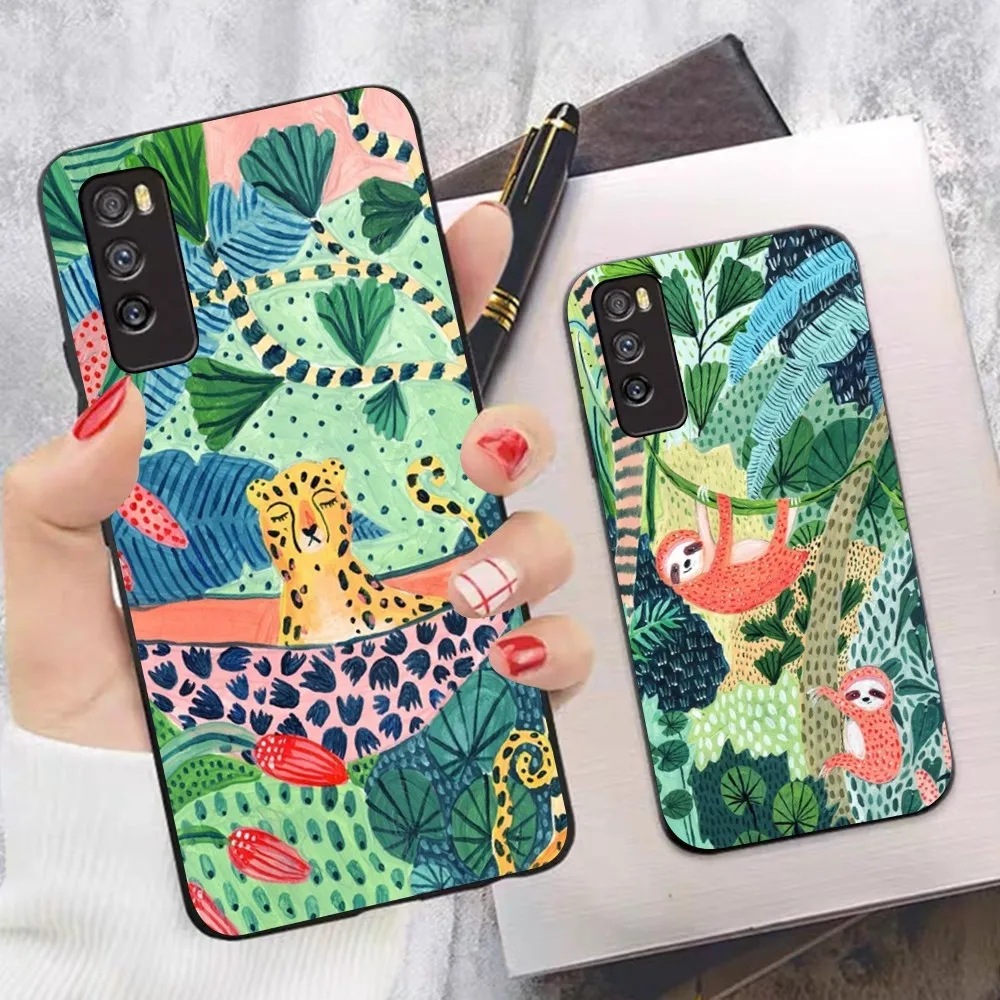 Jungle Art illustration Snake Cats Sloth Phone Case For Huawei Mate 10 20 30 40 50 lite pro Nova 3 3i 5 6 SE 7 pro 7SE