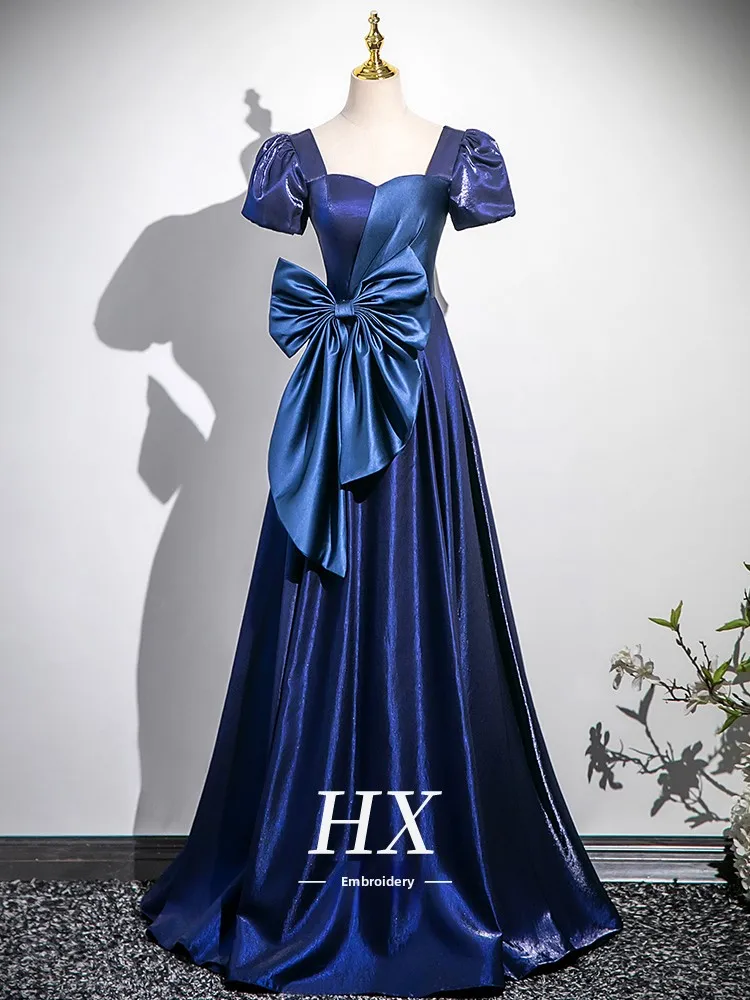 

Blue High-End Women's Evening Gown Piano Chorus Performance Host Adult Luxury aduation Ceremony Korean Sle A-Line Skirt