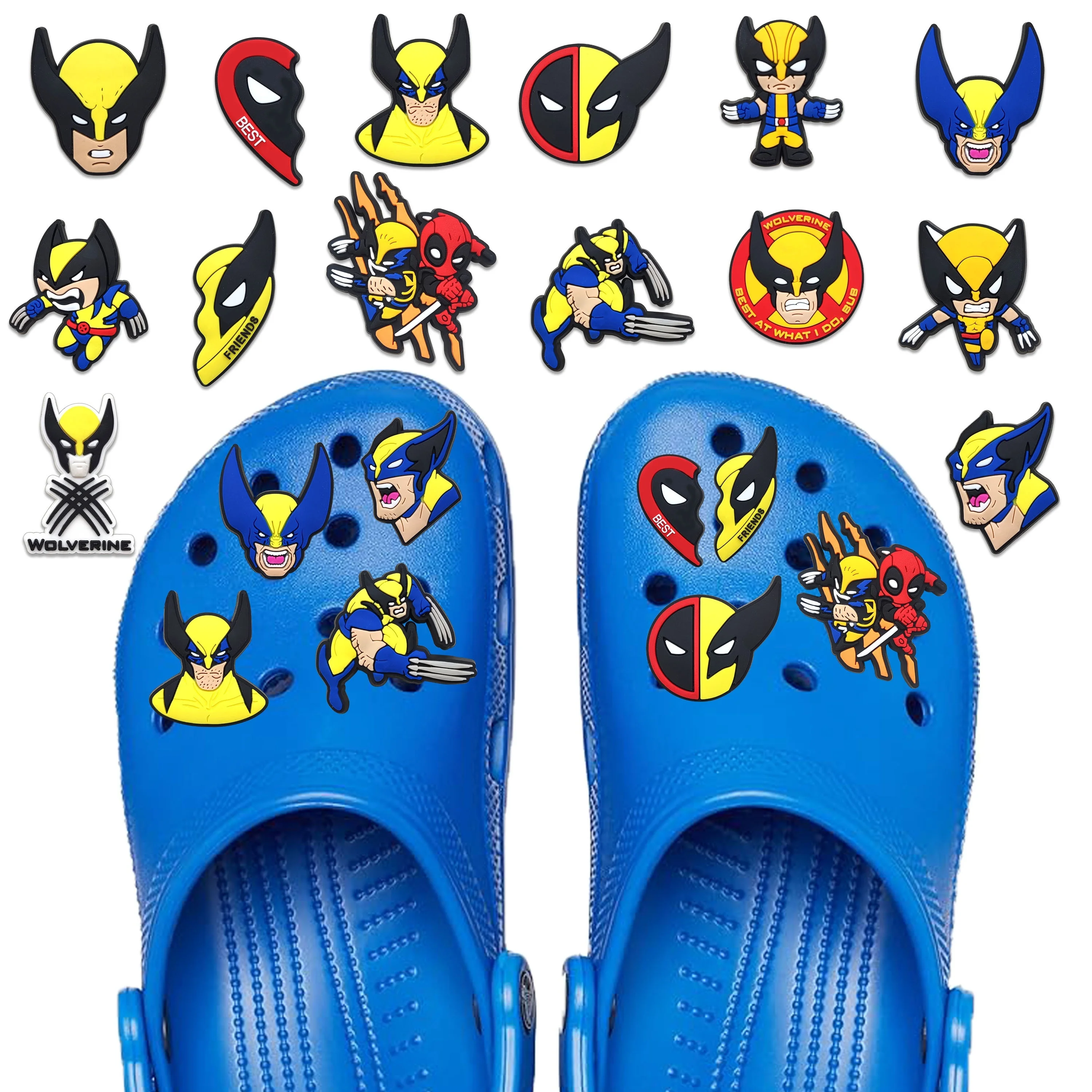 MINISO 16PCS Wolverine Shoe Charms Set For Clogs Bag Bubble Slides Sandals, PVC Shoe Decorations Beach Bag Accessories