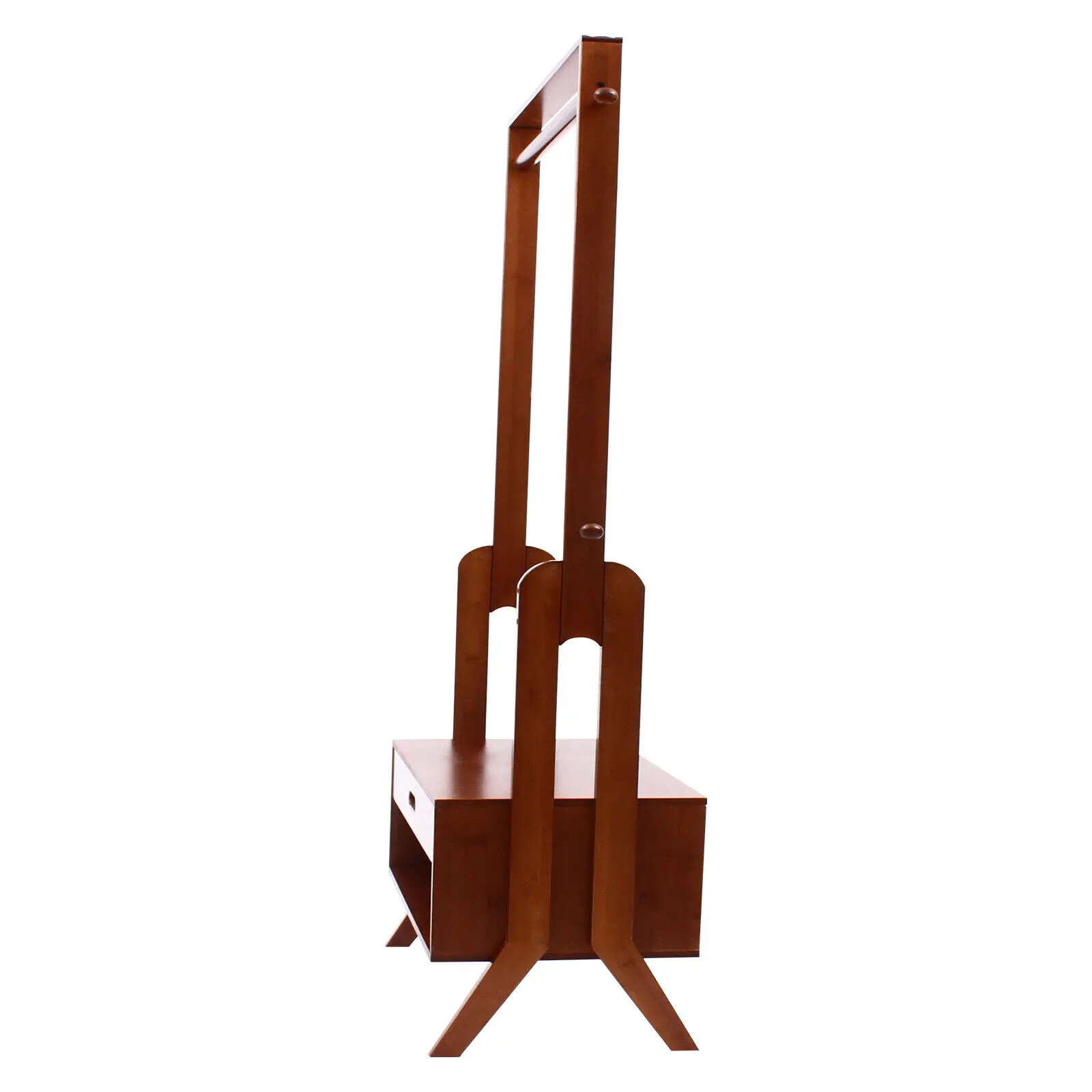 Hanging Rail Shelf Floor Standing Bamboo Garment Rack Saving Space Home Decor US