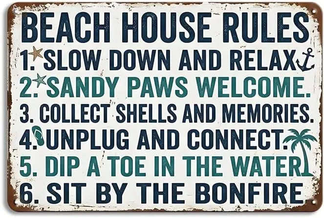 YOYI ART Fun Beach Rules Metal Tin Signs Vintage Wall Decor,   | Fade Resistant, Easy to Hang and Sturdy, Clear printing, retro