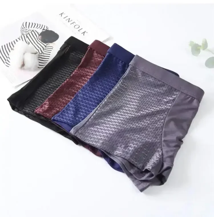 4pcs Men's Panties Ice Silk Mesh Men Underwear Breathable Men's Underpant Fashion Panties Male Solid Color Boxer Shorts