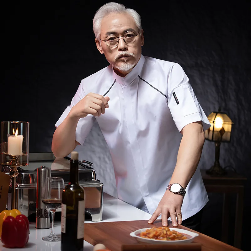 Hotel restaurante cozinha trabalho uniforme manga curta chef jaqueta padaria pastelaria chef verão branco casaco de cozinha