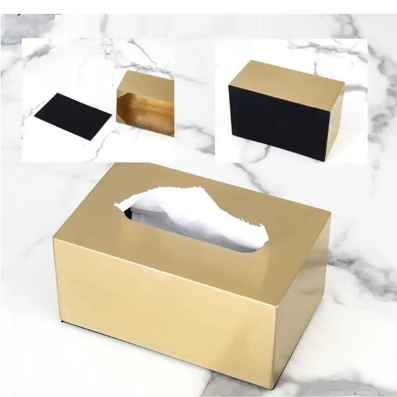 Golden Metal Square Tissue Box Household Paper Roll Storage Decoration Living Room Coffee Table Home