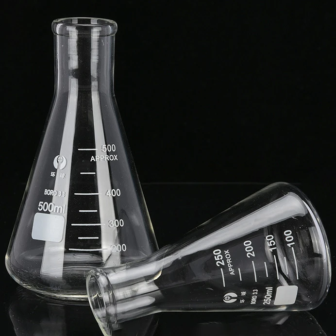 

High Borosilicate Glass Wide Neck Erlenmeyer Flask with Silicone Stopper 50/150/250/500/1000ml Lab Heat Resistant Conical Flask