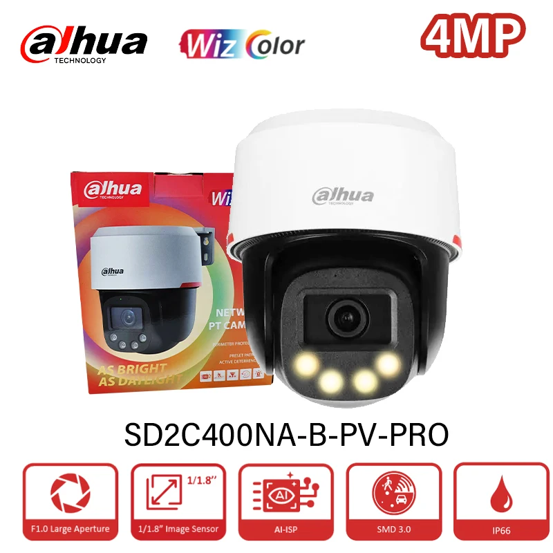 Dahua 4MP WizColor WizSense Network PT Camera SD2C400NA-B-PV-PRO Two-way Talk Auto Tracking Lite Smart H.265+ SMD 3.0 PoE Camera