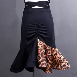 Women Fringe Leopard Print Large Skirt Hem Latin Dance Female Adult Costume Tassel Skirt Training Ballroom Rumba Samba Dancewear