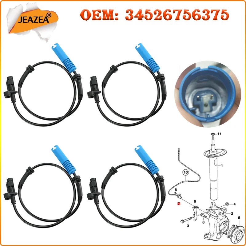 JEAZEA 4pcs ABS Wheel Speed Sensor For BMW E39 525 528 540 34526756375 34526756376