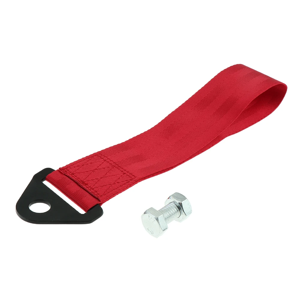 Correia de reboque para carro, laço de corda com gancho de parafuso, resistente para recuperação de emergência, vermelho