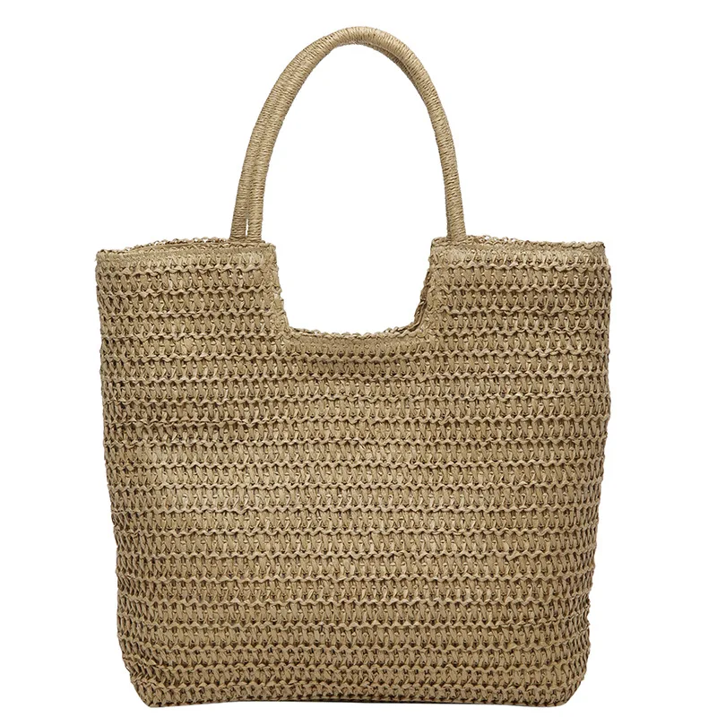 Bolso tejido de paja de gran capacidad para mujer, bolsa de mano de poliéster, estilo de vacaciones de verano, playa, gran oferta