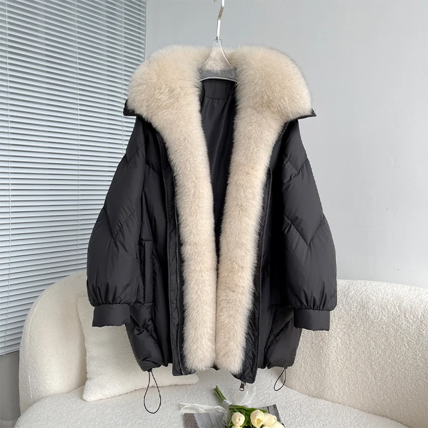 2022 Fashion New Autumn Winter Women\'s Warm Goose Down Jacket With Real Fox Collar Thick Women Coat Luxury Outwear Female Coat