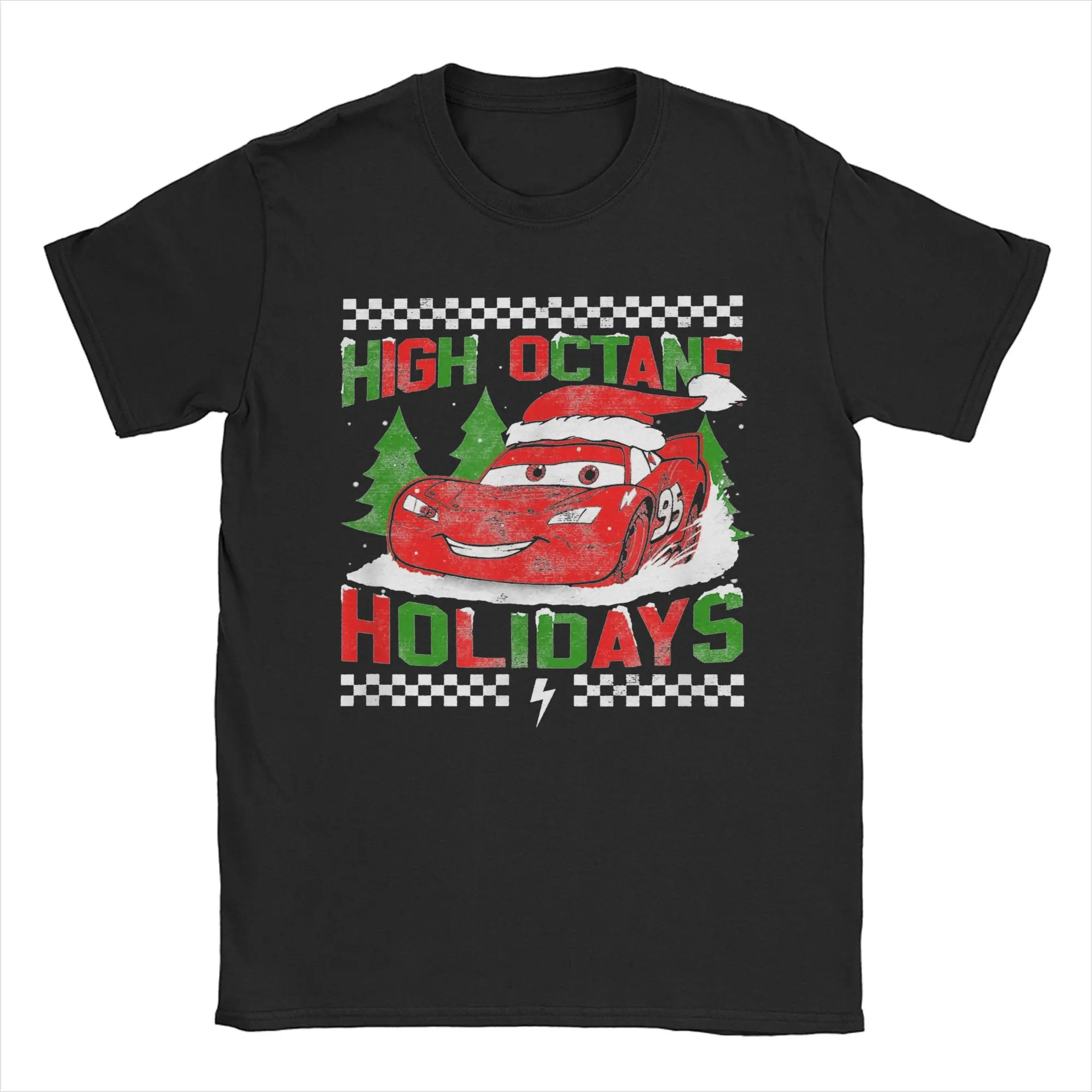 

Lightning Mcqueen High Octane Holidays Men T Shirt Humor Tees Short Sleeve Crewneck T-Shirts Pure Cotton Plus Size Clothes