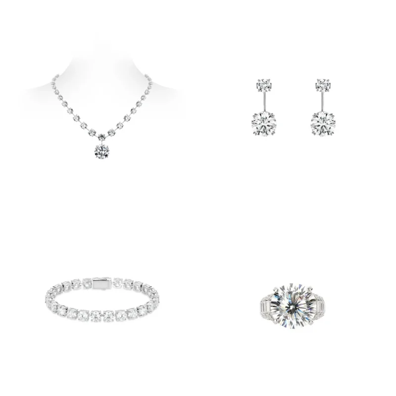 

BELLUX 925 Silver Synthetic Zircon Bracelet White Round Super Shiny Diamond Starry Sky Fashion Jewelry Set