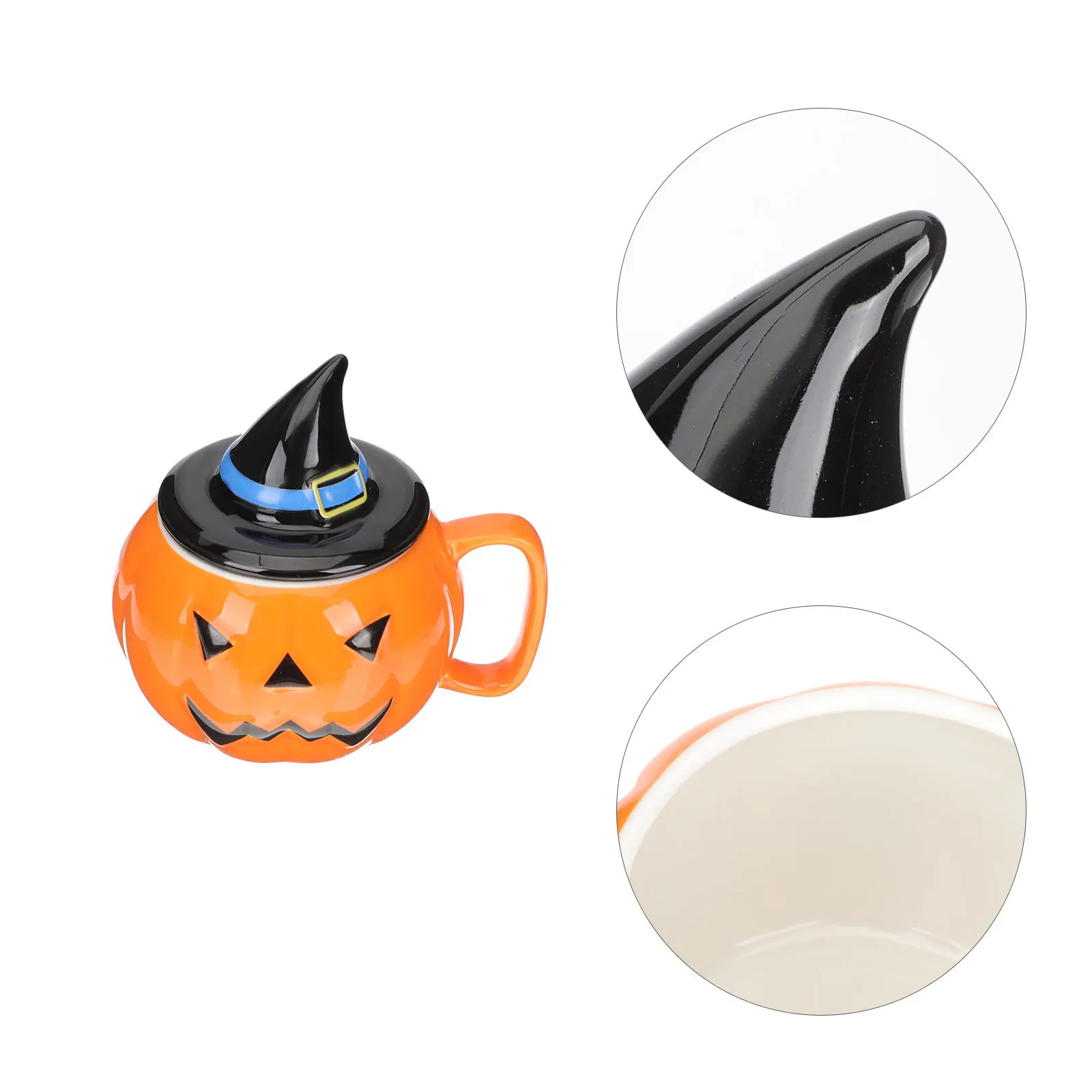 

Pumpkin Cup Ceramic Mug Halloween Breakfast Drinking Lid Heat-Resistant Anti-Skid Easy Clean Multi-Function Party Home Office