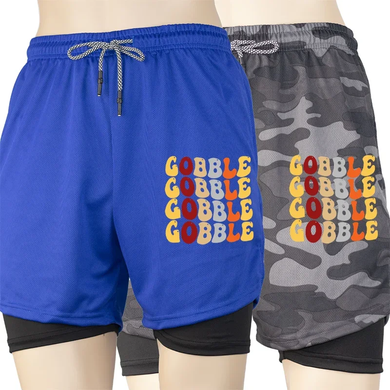 

Мужские летние спортивные шорты для бега в тренажерном зале 2 в 1, спортивные шорты с принтом и карманом для телефона, быстросохнущие, дышащие