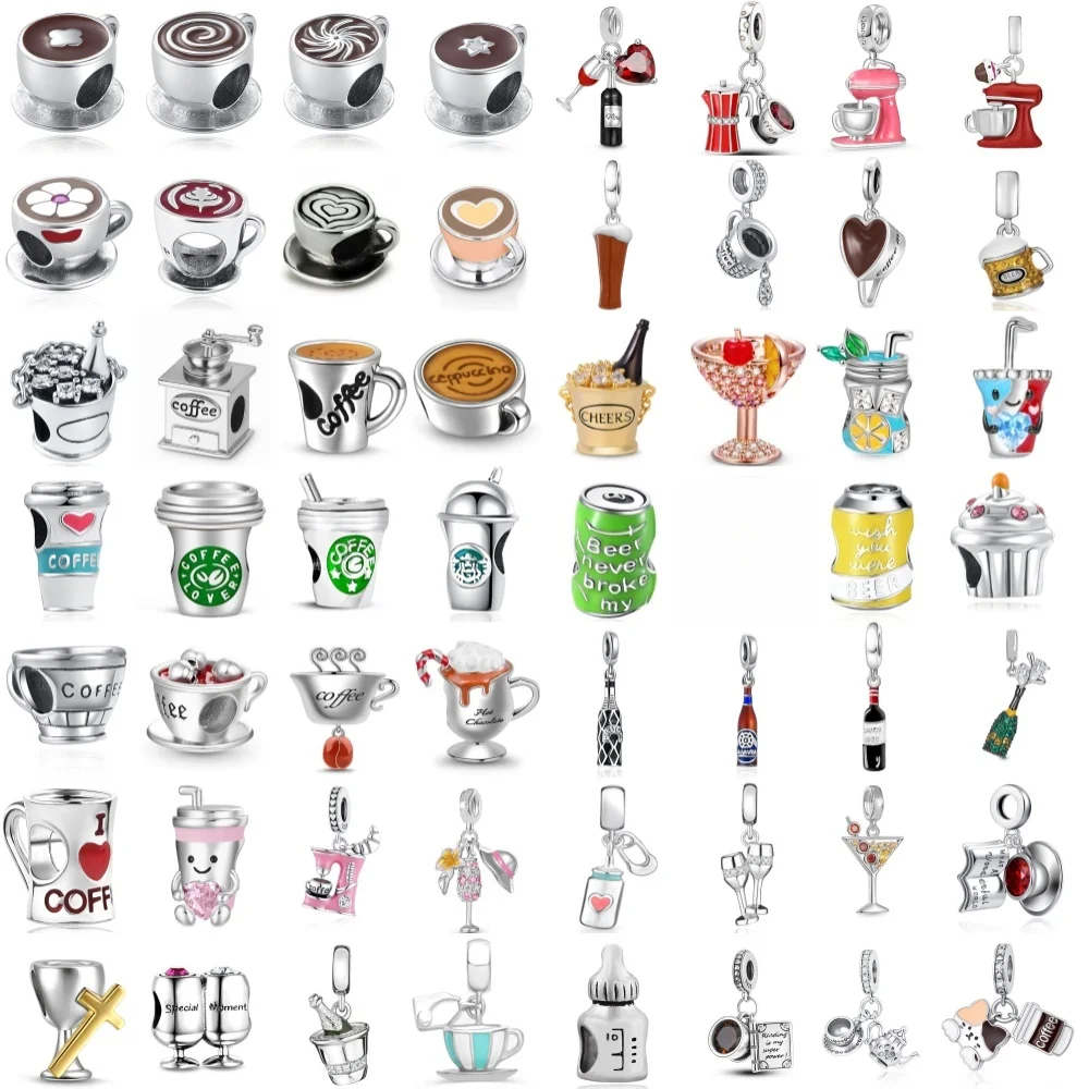 

Модный браслет и аксессуары для ожерелья из серебра 925 пробы с тематикой кофейных и винных чашек, идеальный подарок для любителей ювелирных украшений