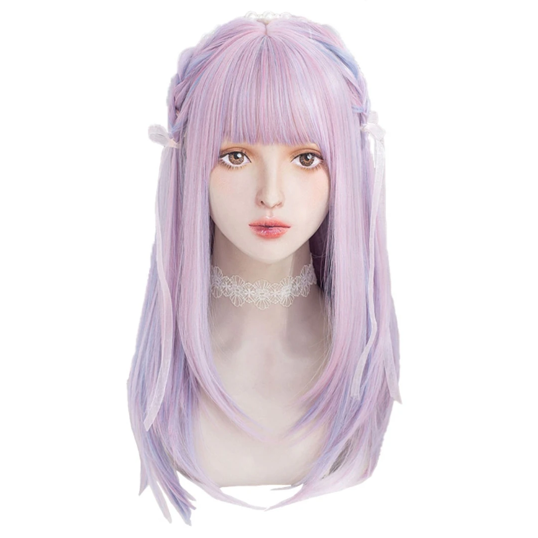 GAKA Purple Gradient Lolita Hair Round Face Long Hair Cosplay Natural Heat Resistant Synthetic Female Wig